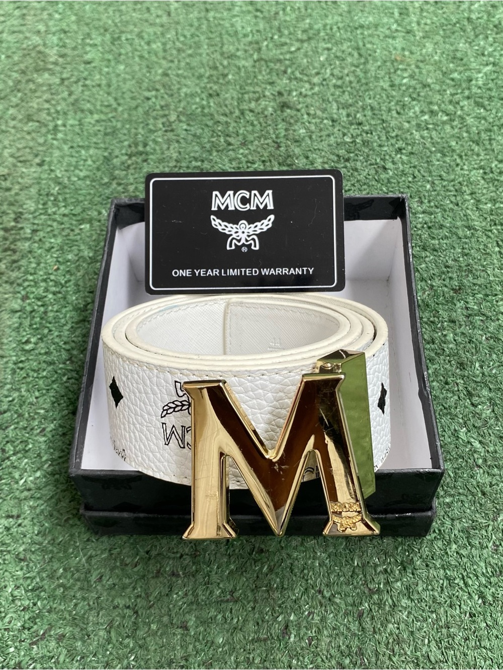 MCM White Leather Belt